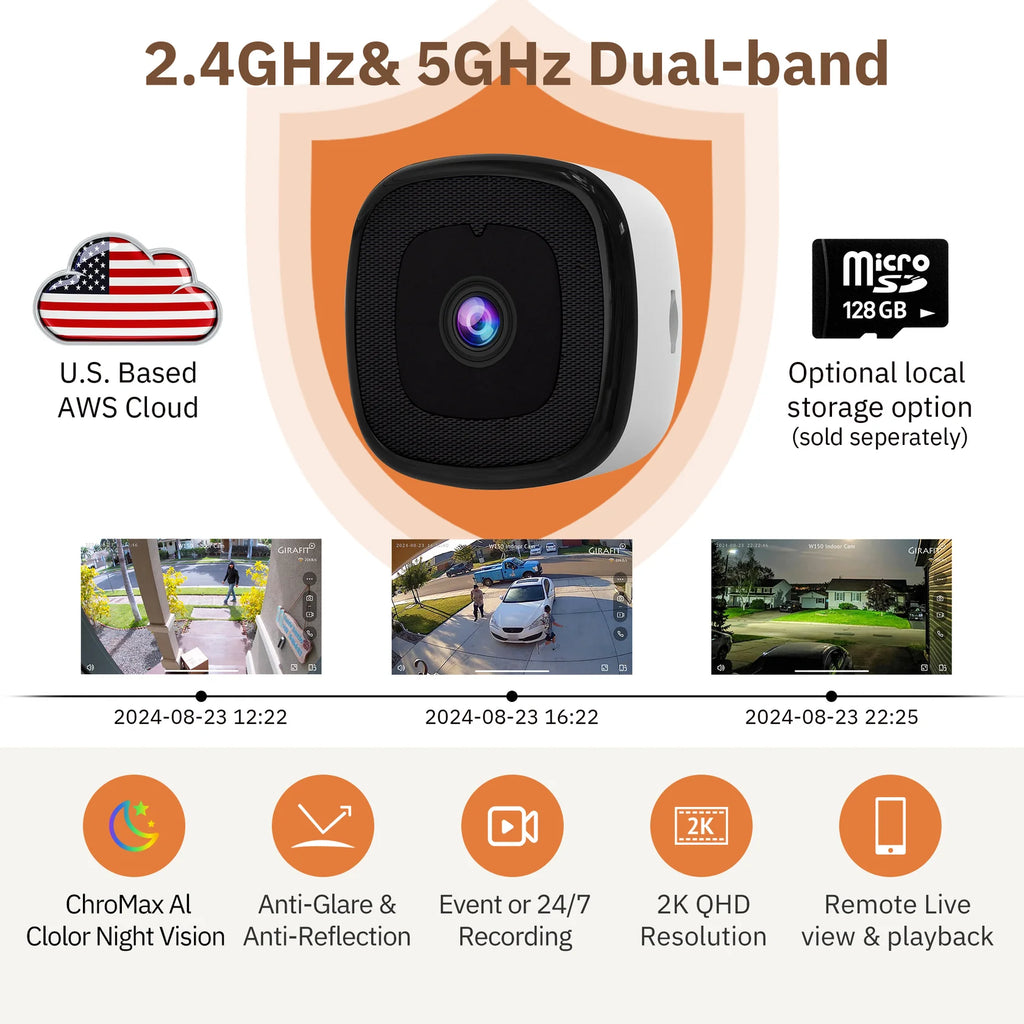 ChromaxAI 2K Window Security Camera | Smart Color Night Vision + Person Detection | Dual-Band WiFi Connectivity | 24/7 All-Day Protection
