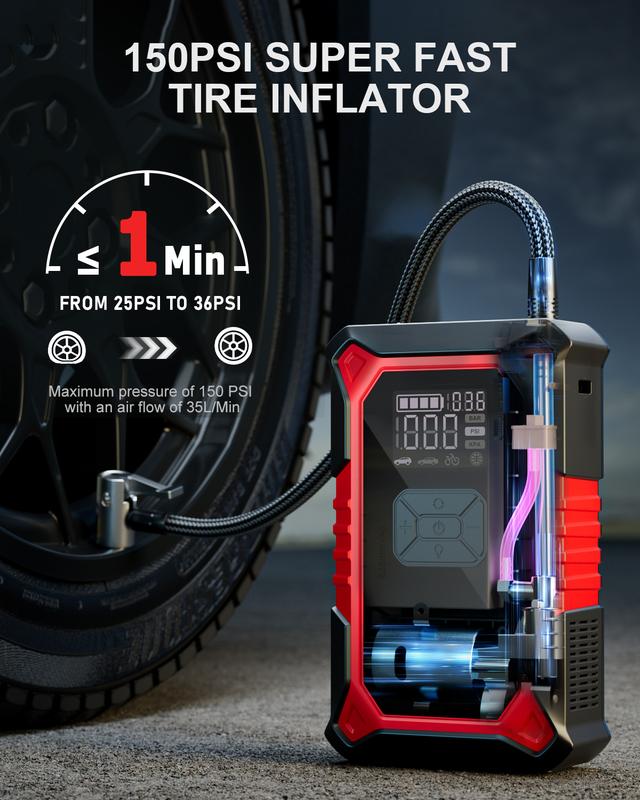 Car Emergency Starter & Air Compressor | 2-in-1 Lifesaver for Your Car | Instant Jump Start + Rapid Tire Inflation